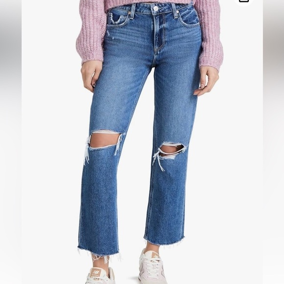 NWT Paige Noella Straight Sledge Destructed Jeans. Size 28 Petite. - Picture 1 of 16